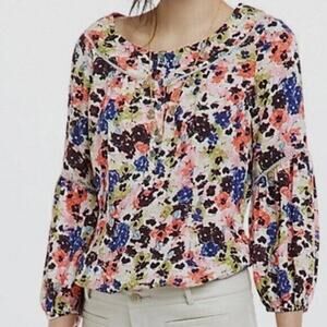Anthropologie Maeve Top Size 6 Floral Pansyfield Blouse Purple Pink Peasant Boho